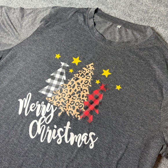 3XL Christmas Tree Graphic T-Shirt Gray Holiday Raglan Sleeve Top - Picture 1 of 7